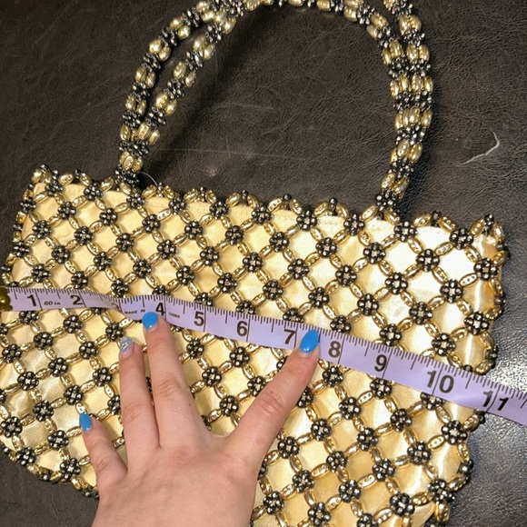 BIJOUX TURNER GOLD & BLACK BEADED MINI FAUX SATIN MINI BAG PURSE - Picture 7 of 8